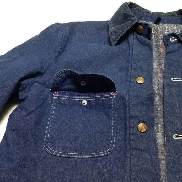 70s Vintage Wrangler Distressed Denim Corduroy Big Ben Bluebell Chore Jacket - Picture 5 of 13